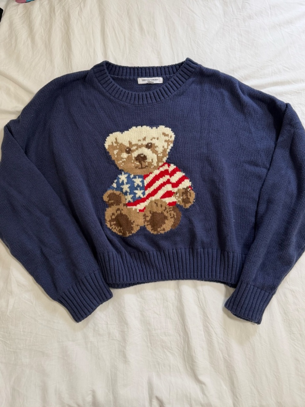 Navy Teddy Bear Patriotic Sweater